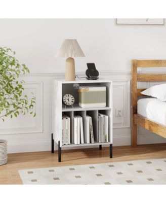 Record Player Stand with Record Storage Shelf and Charging Station