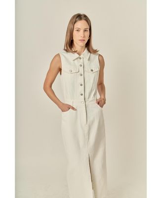 Women's English Factory Sleeveless Maxi Denim Dress