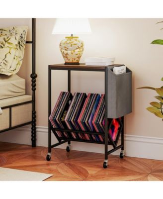 Rolling Record Player Stand with Vinyl Storage and Bag