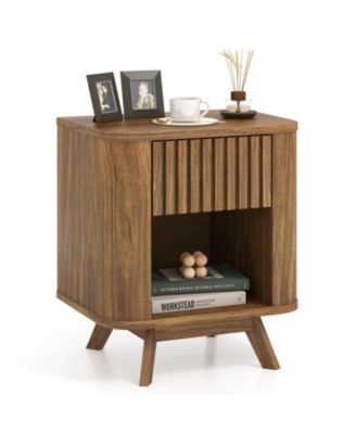 Mid-Century Wood Nightstand with Drawer and Open Shelf