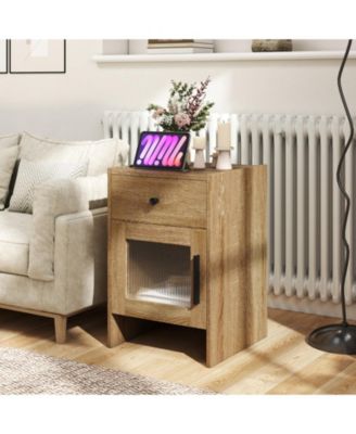 Farmhouse Nightstand with Drawer and Cabinet Storage