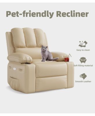 Manual Recliner Chair for Adults, PU Leather Recliner with Cup Holders and Side Pockets, Ergonomic Design for Nursery, Living Room