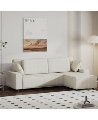 96 in Large Stripe Corduroy Sectional Sofa, L Shaped Modern Corduroy Couch with Side Chaise, Comfy Sofa Couch with Deep Chaise for Living Room