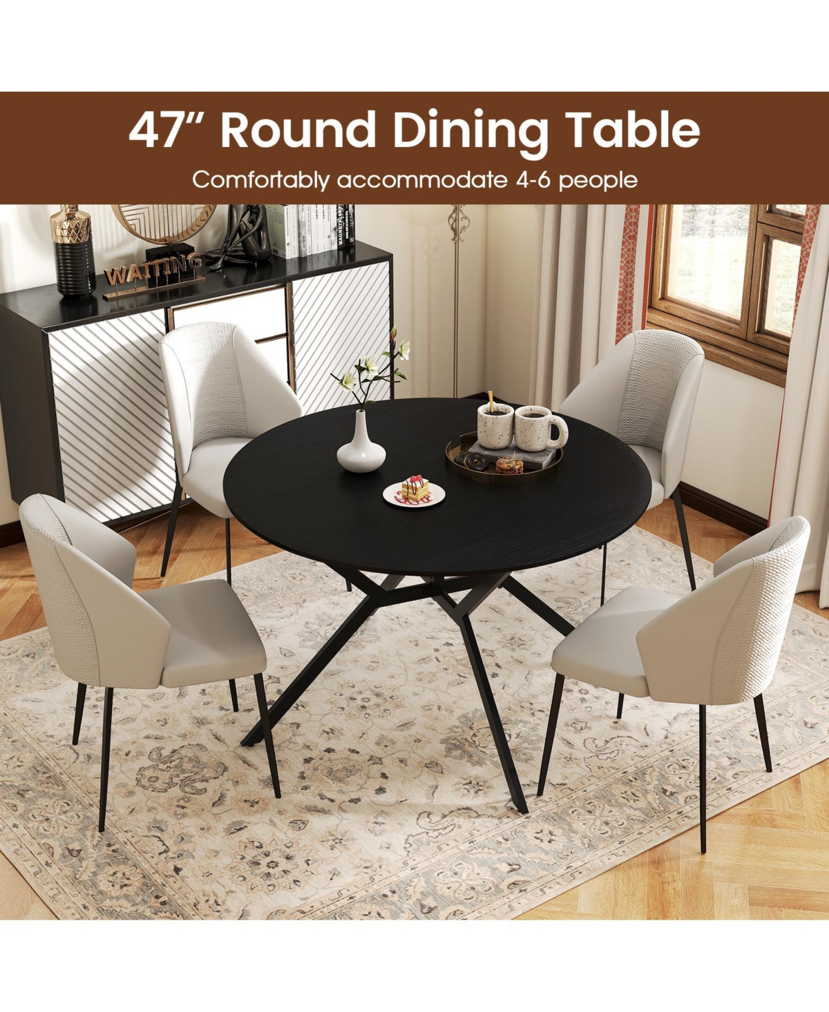 Slickblue 47 Round Folding Dining Table Extendable Kitchen Table