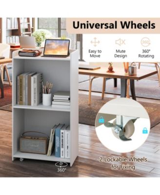 Rolling Podium Stand with 2 Shelves and Lockable Wheels, 22.5 x 14.5 x 41