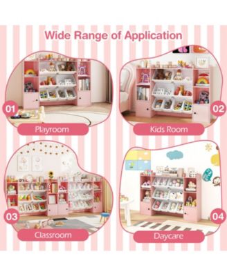 Kids Toy Storage and Bookshelf with 8 Removable Boxes and Open Shelves, 56.5 in Wide
