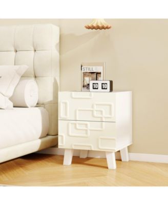 Modern Nightstand Side Table with Drawers and 3D Geometric Patterns
