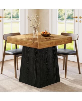 Solid Wood Square Dining Table for 2-4, 31.5" Farmhouse Kitchen Dinner Table with Wooden Parquet Top and Tapered Base