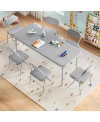 7 Piece Boys Girls Folding Table and Chairs Set, Activity Table and Chairs Set for Dining Room,Daycare,Classrooms