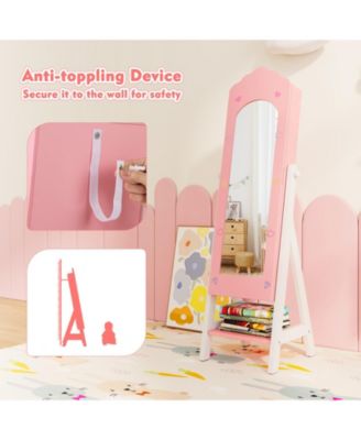 Kids Jewelry Organizer with Full Length Mirror Drawers and Storage Shelves