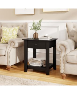 Nightstand with Drawer 3-Tier Modern Bedside Table with Open Shelf and Storage