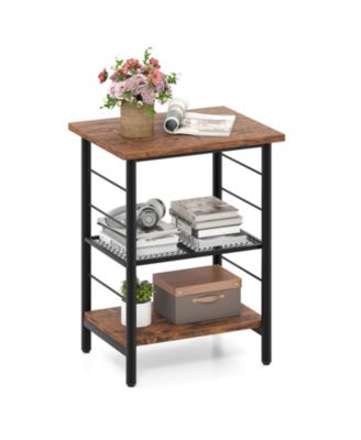 3-Tier End Table Space-Saving Nightstand Industrial Bedside Table for Living Room Bedroom-Rustic