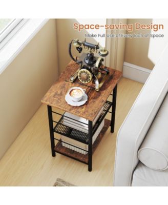 3-Tier End Table Space-Saving Nightstand Industrial Bedside Table for Living Room Bedroom-Rustic