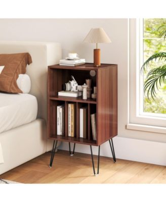 Record Player Stand with Charging Station Turntable Stand with Vinyl Storage-Walnut