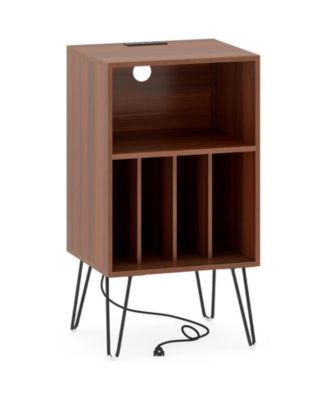 Record Player Stand with Charging Station Turntable Stand with Vinyl Storage-Walnut