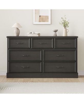 7 Drawer Dresser for Bedroom, 55'' Wide Wooden Dressers with Metal Handle, Mid Century Modern Chest of Drawers Closet