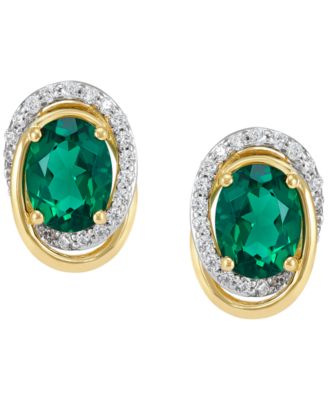 Created Emerald (2 ct. t.w.) and Created White Sapphire (3/8 ct. t.w.) Stud Earrings in 14k Yellow Gold-Plated Sterling Silver