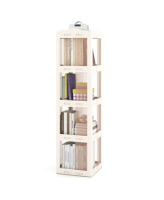 4-Tier Foldable Rotating Bookshelf with Swivel Base, 14.5 x 14 x 56