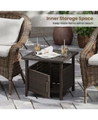 PE Wicker Patio Side Table with 1.93 in Umbrella Hole