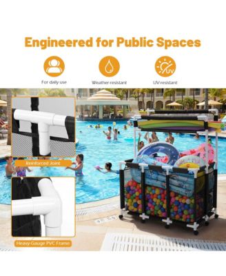 424 Gallon Pool Float Storage Bin for Toys Raft Noodles 52"x33"x67" 2 Tiers Rolling Cart