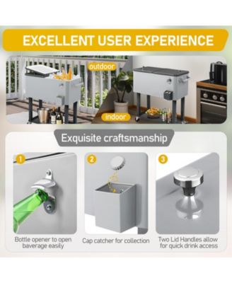 80 QT Rolling Cooler Portable on Wheel Beverage Cart Patio Bar Party Pool