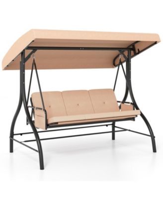 3-Piece Patio Swing with Canopy Removable Cushions and Side Pockets