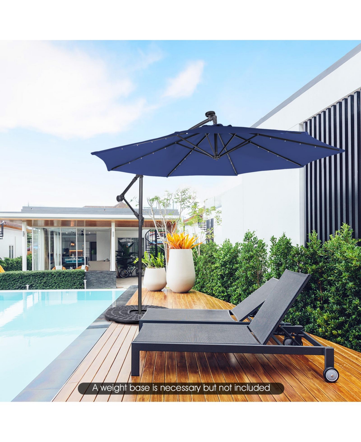 Sugift 10 ft Solar Powered Cantilever Patio Umbrella with Tilt