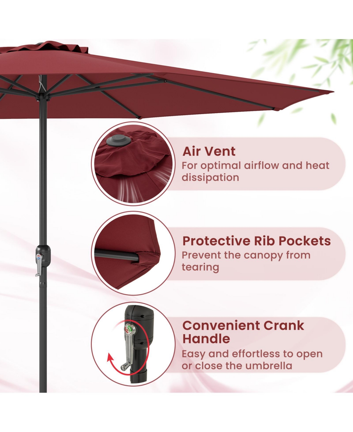 Sugift 12 ft Patio Umbrella with Crank Handle and Sturdy Ribs