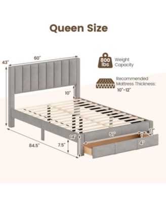 Queen Size Bed Frame with Storage Drawer and Vertical Channel Headboard