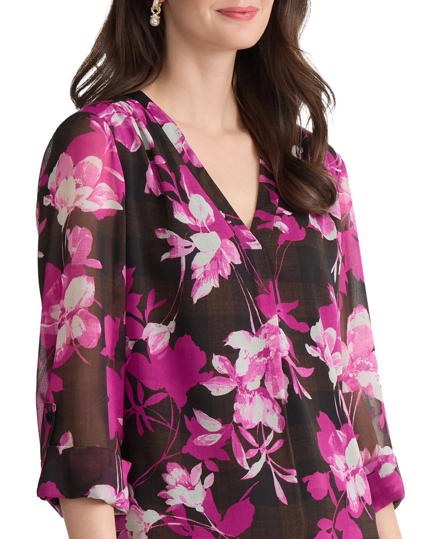 Женский топ Jones New York Printed V-Neck Top, цвет: Разноцветный — фото 3