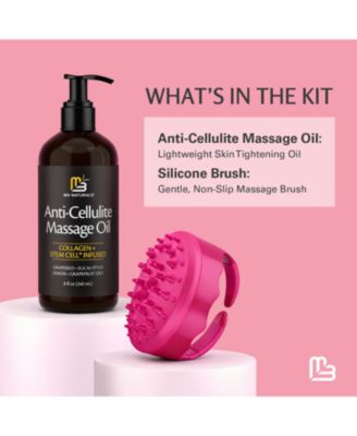 Anti Cellulite Massage Oil & Silicone Body Brush | Collagen & Stem Cell Skin Firming Formula for Smoother-Looking Skin | 8 fl oz | M3 Naturals