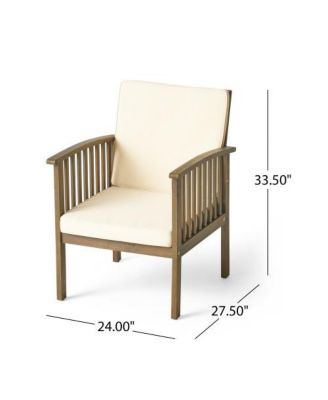 Outdoor Acacia Wood Conversation Set 2 Club Chairs with Foldable End Table Grey Finish Cream Cushion for Garden Patio Deck