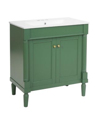  Bathroom Vanity with Ceramic Sink, Modern White Freestanding Cabinet, Soft Closing Doors and Adjustable Shelf for Small Spaces-Sillysis