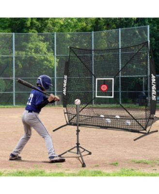 Baseball Softball Practice Net with Batting Tee and Ball Caddy, Bonus Strike Zone Target and Bow Frame