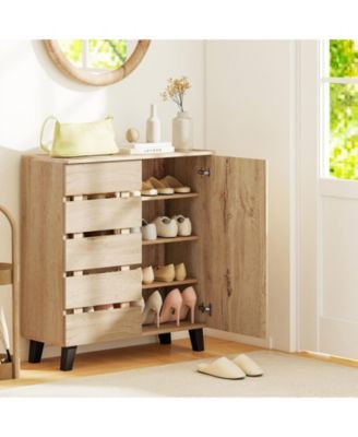4-Tier Shoe Storage Cabinet with Louvered Doors and Removable Shelves, 31.5 x 13 x 34.5 in
