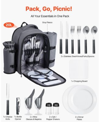 2-Person Picnic Backpack with Insulated Cooler, Blanket and Tableware Set