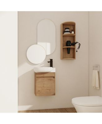 16.8 Inch Bathroom Vanity with 3-Tier Storage Rack and Ceramic Sink, Black Wall Mounted Modern Cabinet, Soft Close Door for Small Spaces