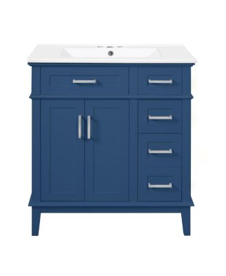 30 Inch Modern Bathroom Vanity with Ceramic Sink, Solid Wood MDF Freestanding Cabinet, Soft Close Drawers for Small Spaces