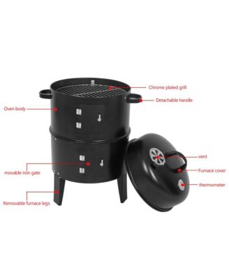 Detachable Vertical Charcoal Smoker - Portable BBQ Grill with Thermometer and Adjustable Air Vent