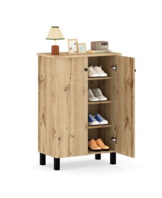 4-Tier Shoe Cabinet with 2 Doors and Removable Shelves