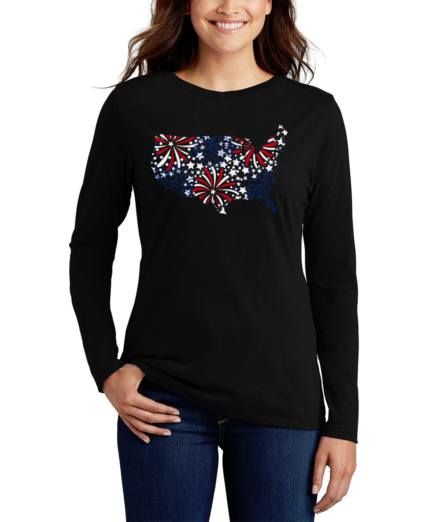 Женская футболка LA Pop Art USA Fireworks Word Art Flowy, цвет: Чёрный — фото 1
