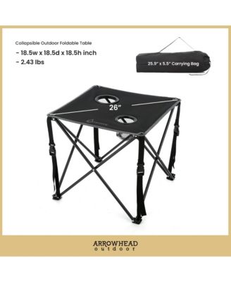 26" Heavy-Duty Portable Folding Camping Table, Square 600D Canvas Top, 2 Cup Holders, Steel Frame, Carry Bag, 2-Pack