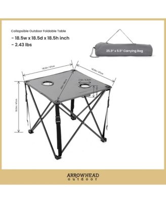 26" Heavy-Duty Portable Folding Camping Table, Square 600D Canvas Top, 2 Cup Holders, Steel Frame, Carry Bag, 2-Pack