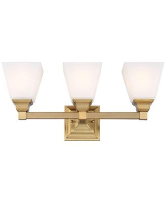 Mencino Modern Wall Light Warm Brass Hardwire 20" 3-Light Fixture Etched Opal Glass Shade for Bedroom Bathroom Vanity Living Room House