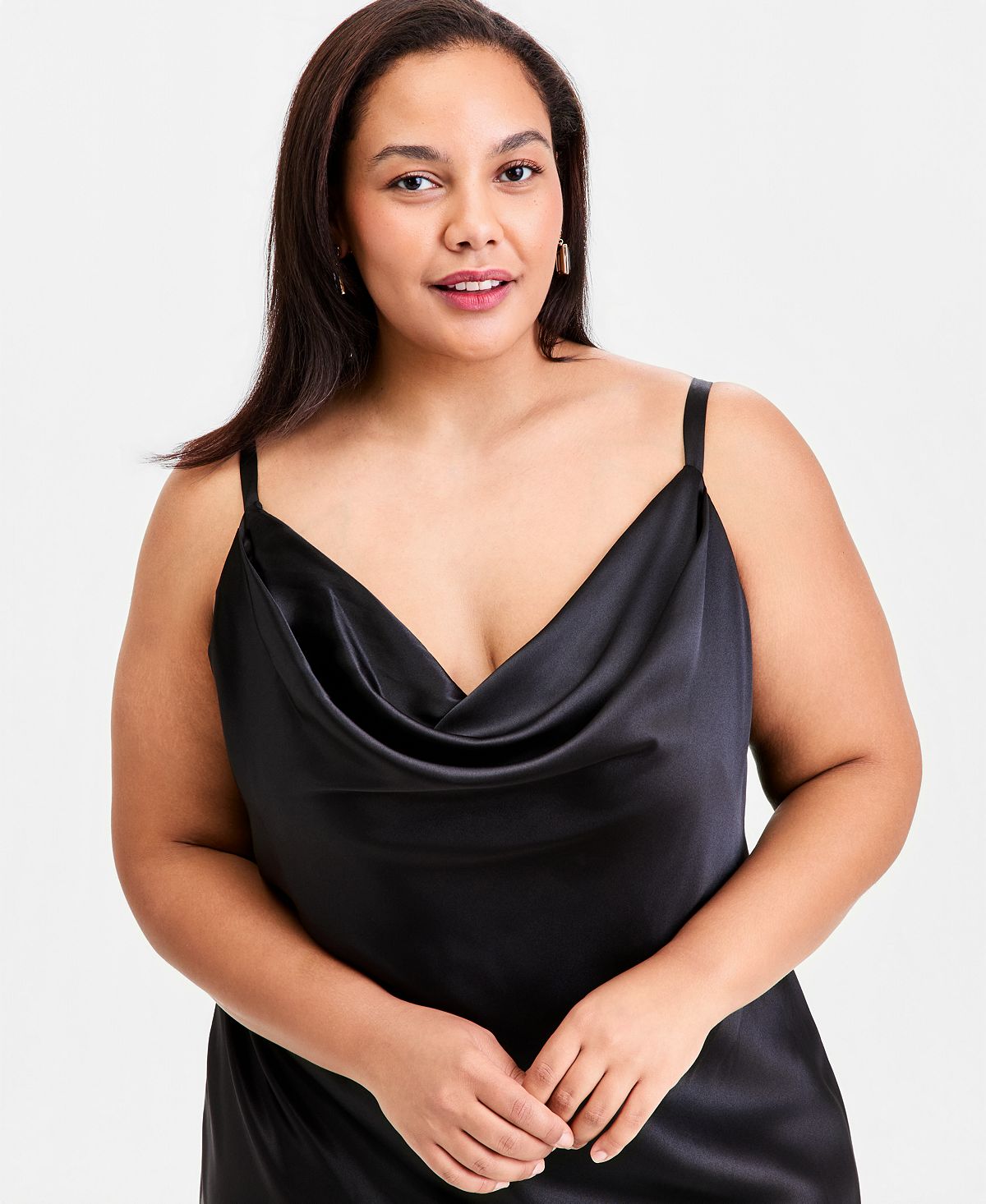 Morgan & Company Trendy Plus Size Cowlneck Satin Gown view 2 — MAYCSS fashion products
