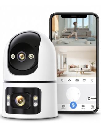 Indoor Wireless Security Camera Dual 2MP Lens 2.4G/5.8G WiFi 340-Degree Pan Tilt Full-Color Night Vision Motion Detection 2-Way Audio Cloud Storage