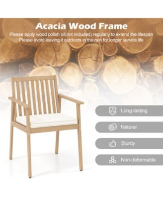 Set of 2 Acacia Wood Patio Dining Chairs with Removable Padded Cushions