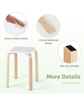 Set of 4 Colorful Square Wooden Stools with Anti-Slip Felt Mats