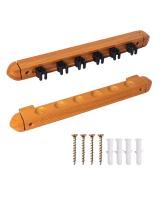 2-Piece Wood 6 Billiard Pool Cue Rack Wall Mounted Holders, Pool Cue Sticks Wall Rack Set - Oak