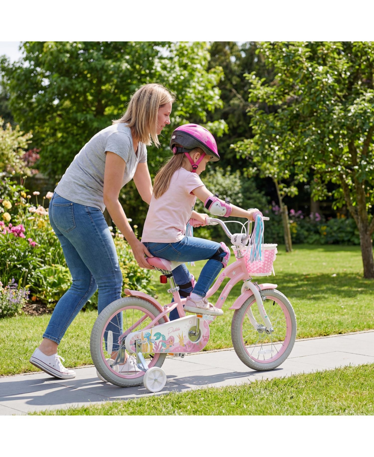 Slickblue Adjustable Kids Bike with Front Basket and Streamers